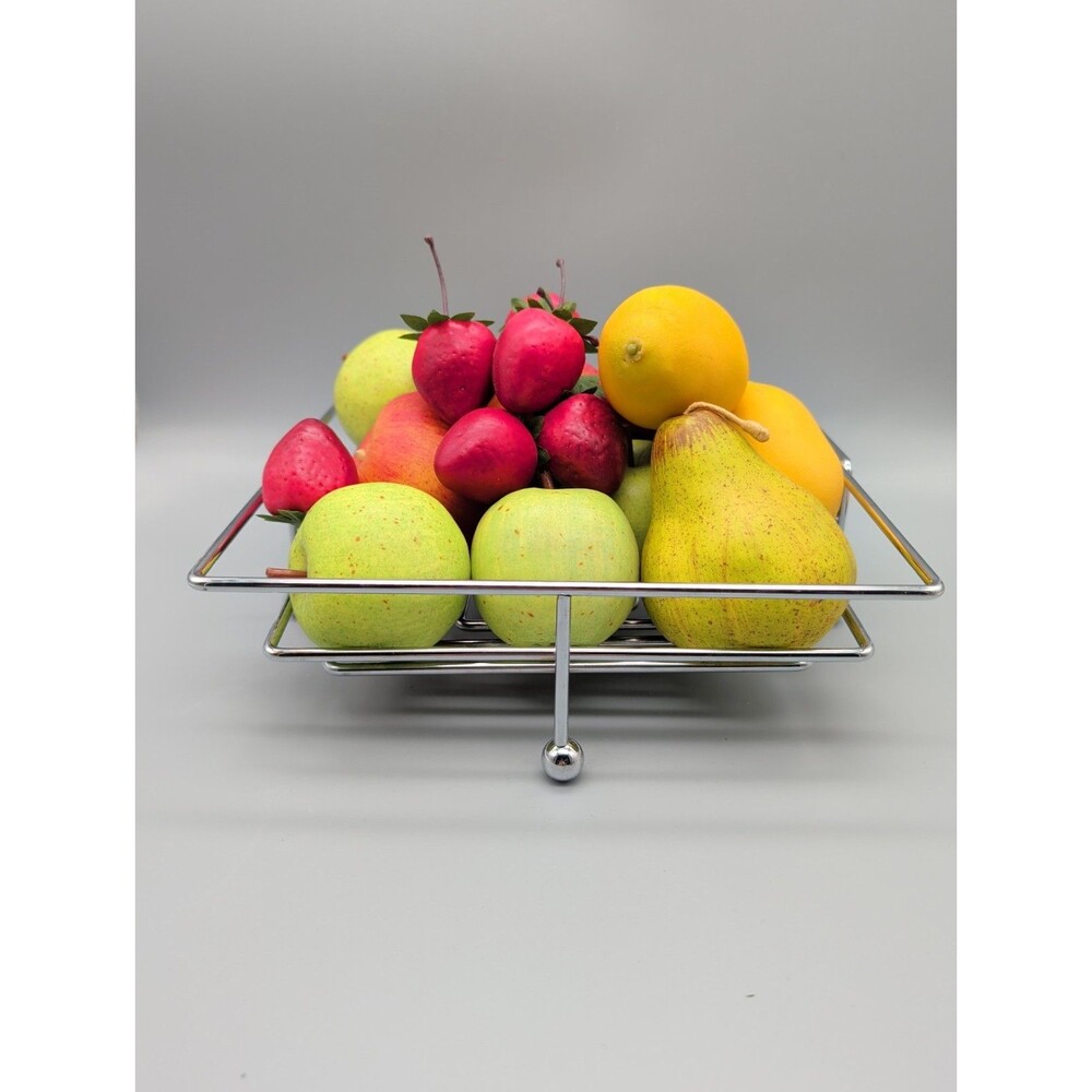 Vtg Chrome Metal Wire Fruit Basket Square Spiral Centerpiece Bowl Atomic